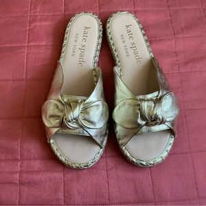 kate spade metallic gold knot slide mules